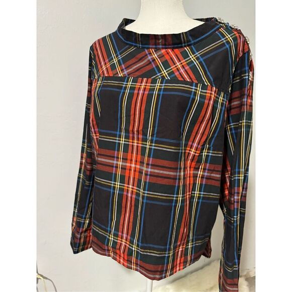 J.Crew Funnelneck shirt in Stewart tartan with jeweled buttons on shoulder stewa - Picture 9 of 12